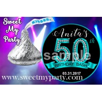 50th Birthday Hershey Kisses Stickers,Turquoise Diamonds 50th Birthday kisses stickers,(16ab)